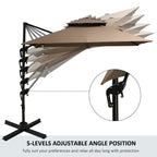 10ft Offset Patio Umbrella with Base, Hanging Aluminum Cantilever Umbrella with 360-degree Rotation, Coffee