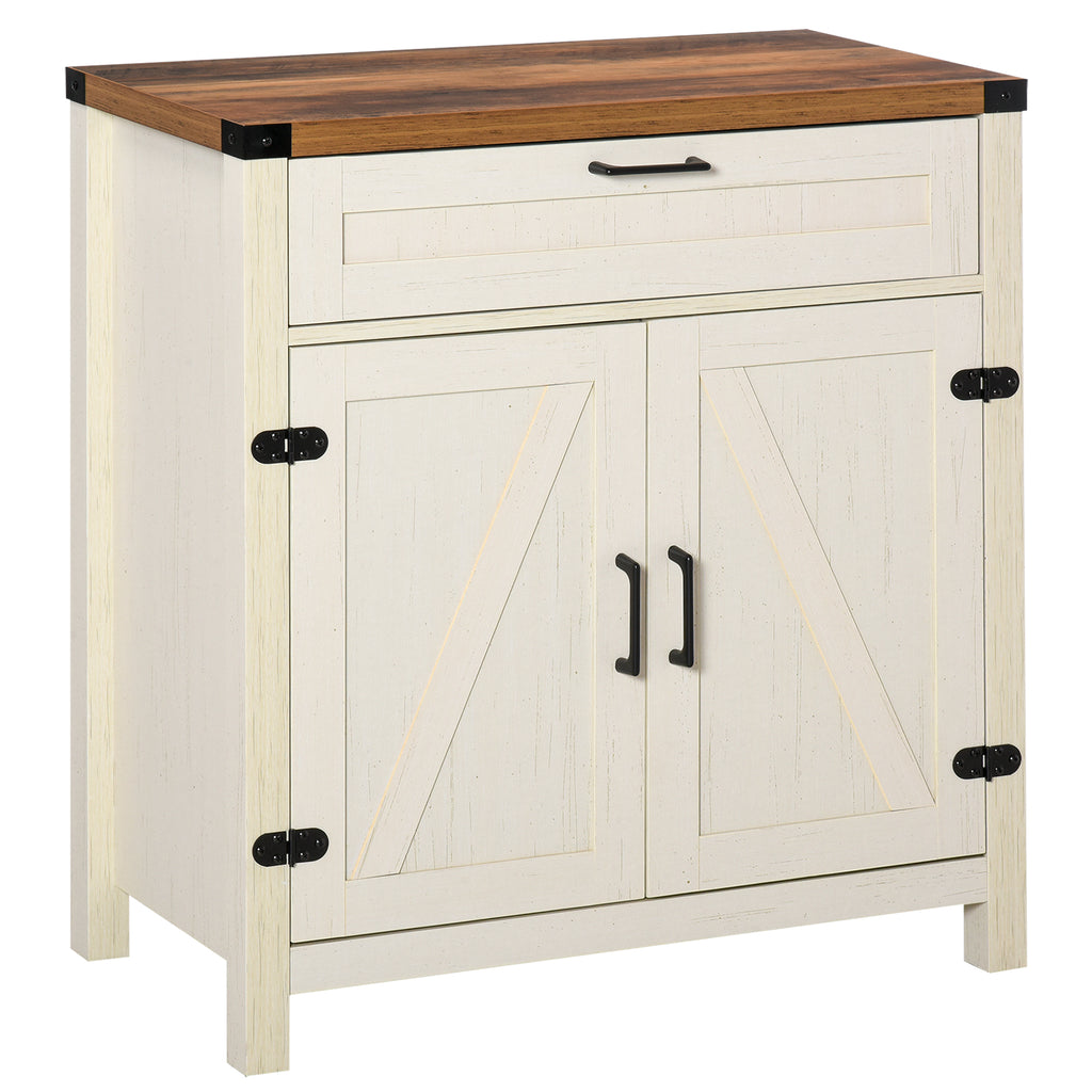 Modern Farmhouse Sideboard with Storage, Buffet Cabinet with 2 Barn Doors and Drawer for Dining Room, Distressed White
