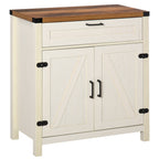 Modern Farmhouse Sideboard with Storage, Buffet Cabinet with 2 Barn Doors and Drawer for Dining Room, Distressed White