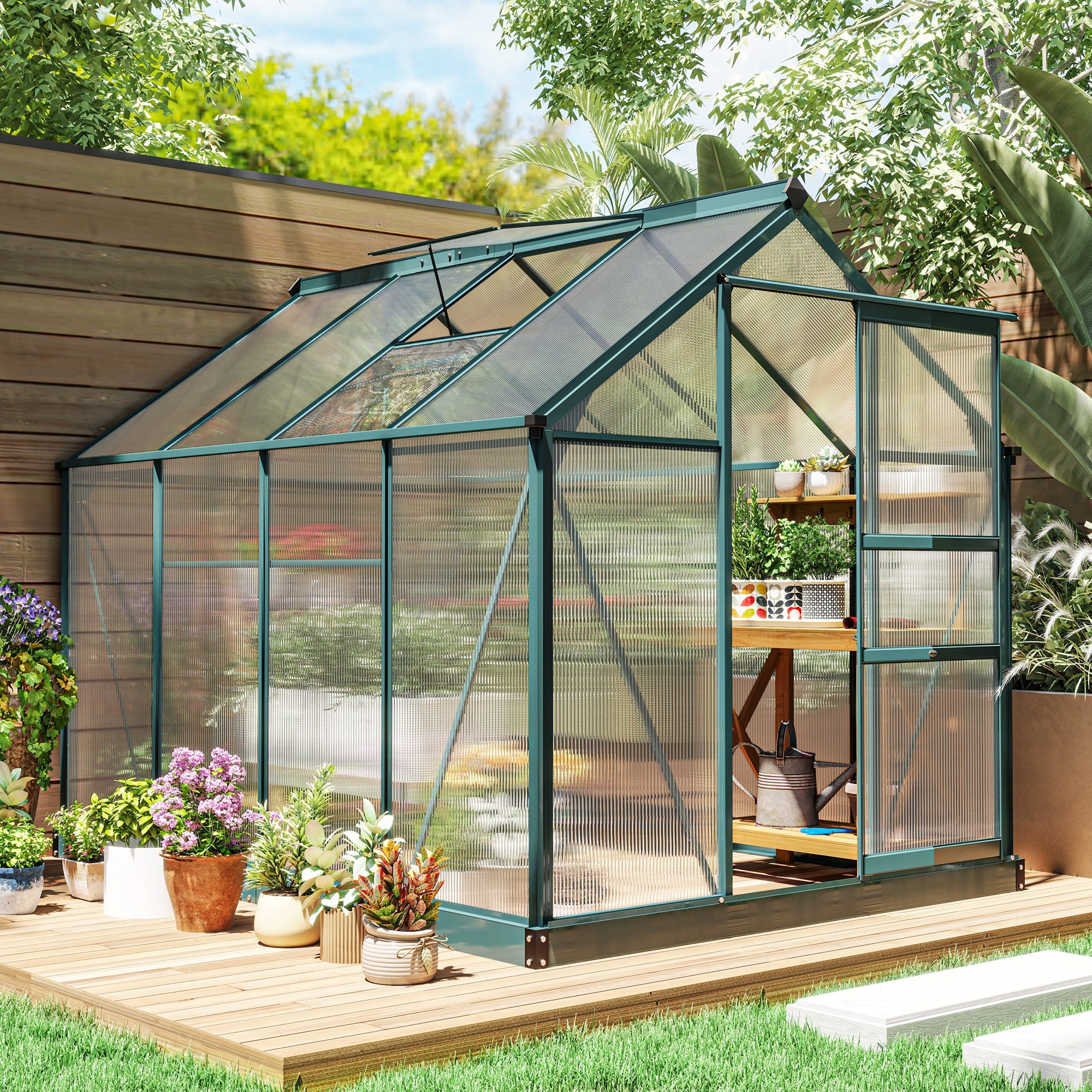 6x8 Greenhouse Polycarbonate Heavy Duty Patio Backyard, Dark Green