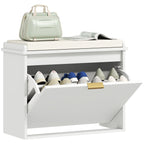 Shoe Storage Bench with Padded Seat Cushion and Flip-Drawer, Entryway Bench, Shoe Cabinet, 24.4x10.2x18.7 Inches, White