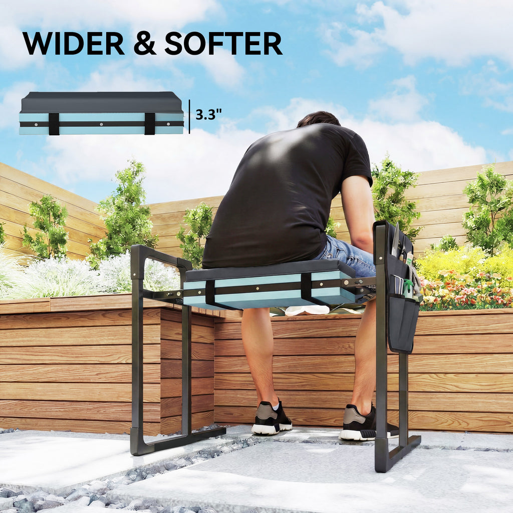 Garden Kneeler and Seat, Heavy Duty Foldable Gardening Stool with Thicker Soft Kneeling Pad, Extendable Steel Leg