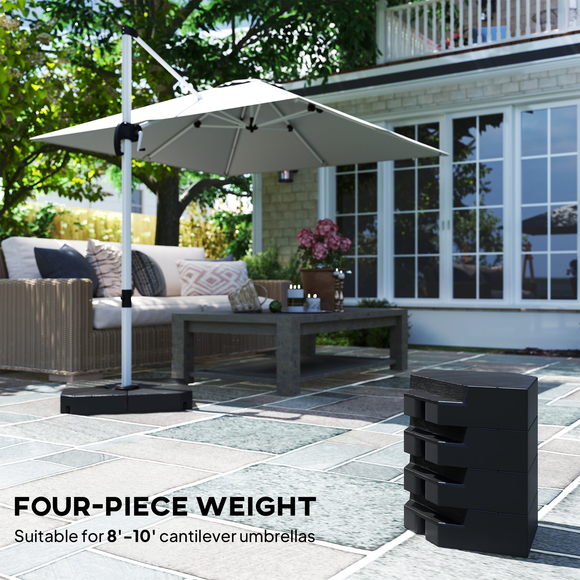 Offset Umbrella Base Outdoor Umbrella Weights, 132 lb. Capacity Water or 176 lb. Capacity Sand, Black