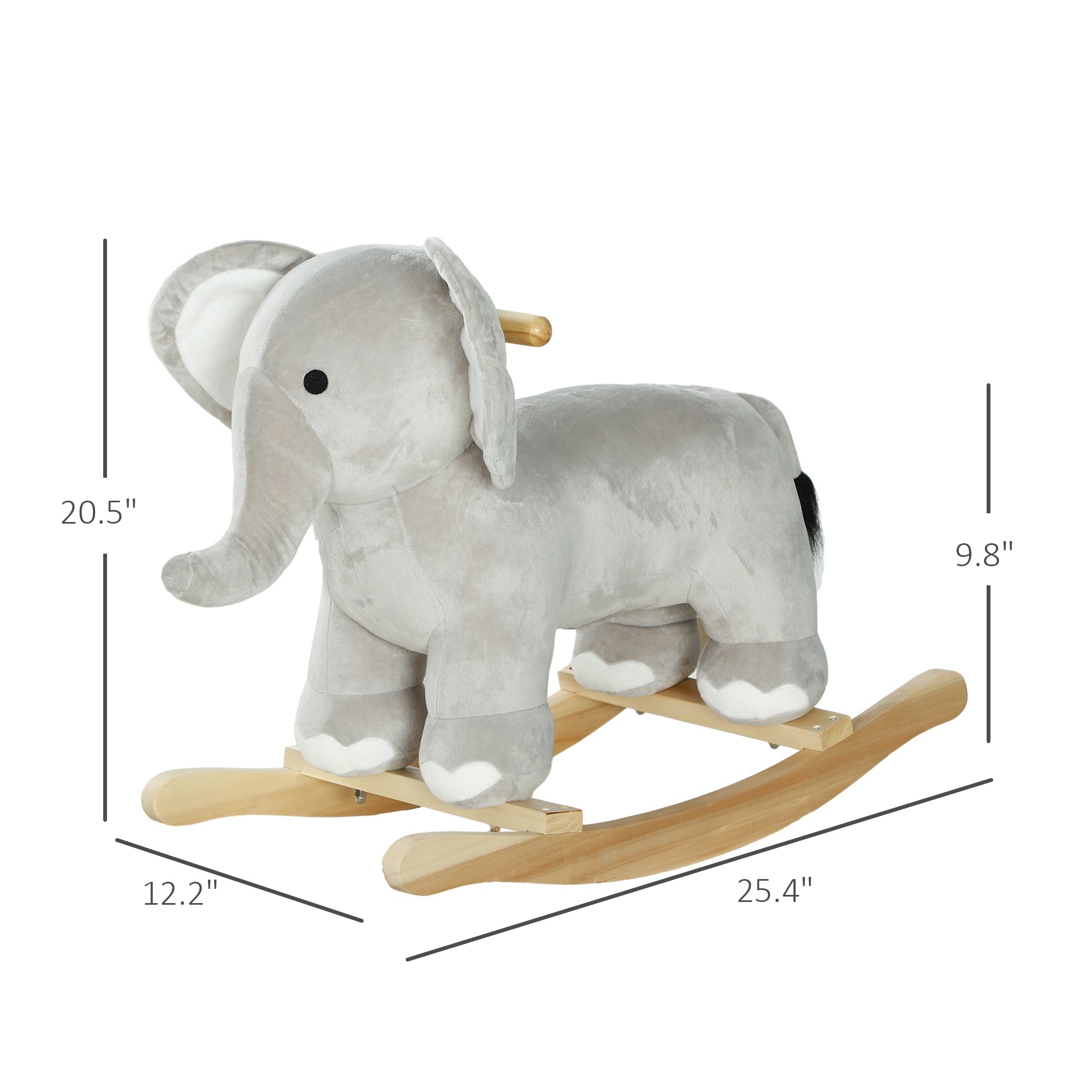 Kids Rocking Animal, Elephant Rocker with Realistic Sounds, Plush Ride on Toy for Years 2-4, Gray