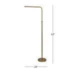 Verve Brassed Floor Lamp with On/Off Switch, Adjustable LED Round Base, 24" L x 10" W x 63" H, Gold