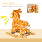 Rocking Horse, 2 in 1 Kids Ride on Horse, Rolling Giraffe Animal Rocker with Sound, Wooden Base, Pedal, Grip Handle, Plush Riding Pony for 3-6 Years Old, Yellow