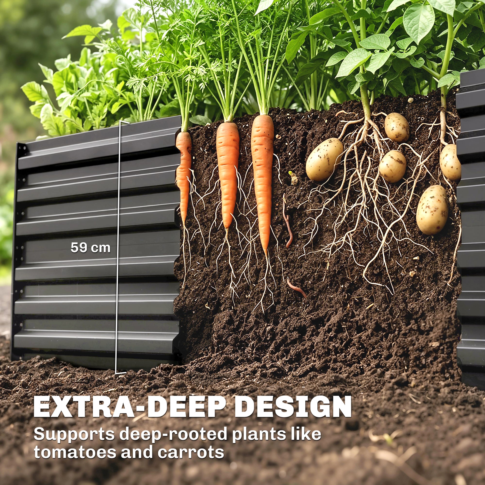 Galvanized Raised Garden Bed, Steel Outdoor Planters with Reinforced Rods, 71" x 36" x 23", Dark Gray
