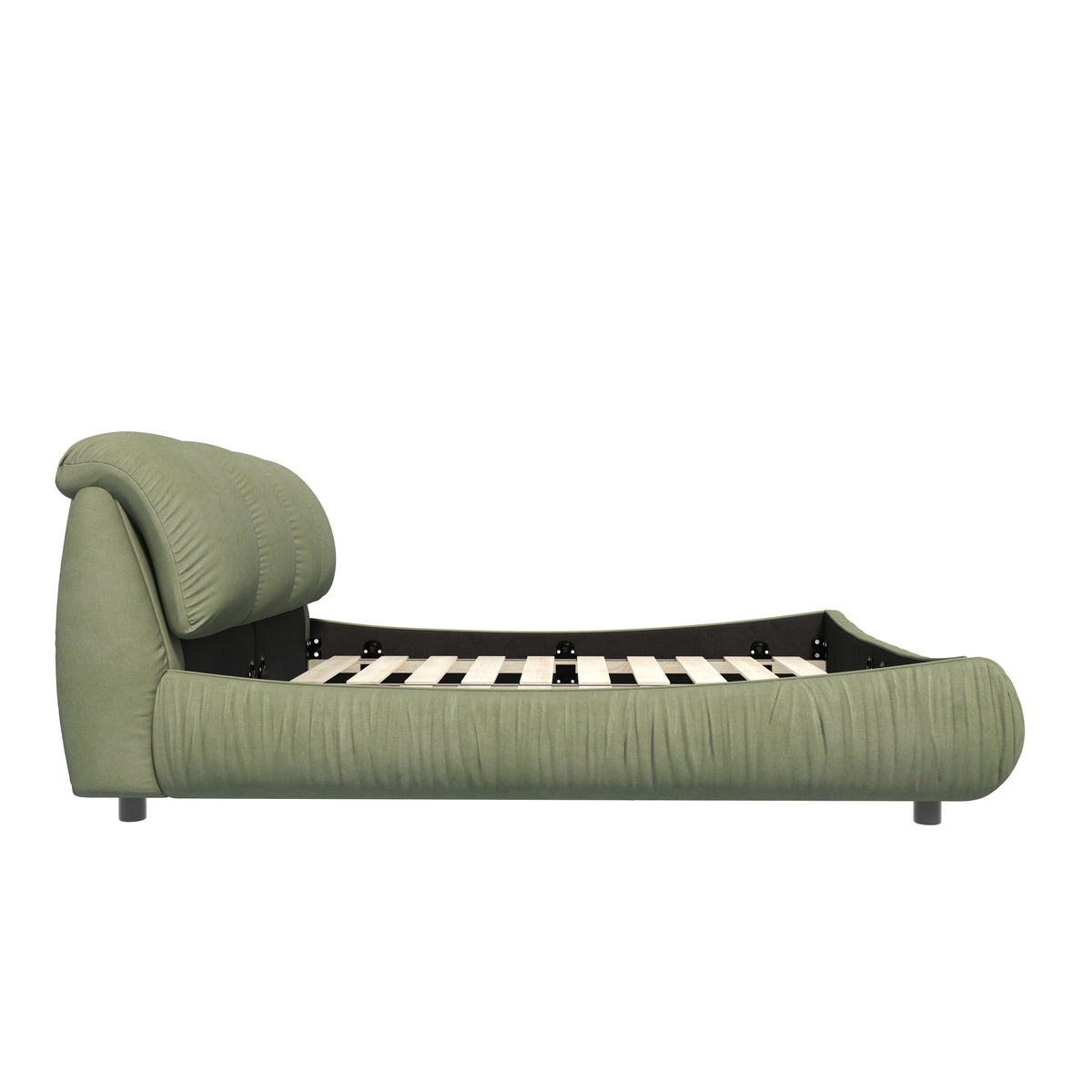 Queen Size Upholstered Bed with Oversized Padded Backrest, Solid Wood Frame, Adjustable Mattress Heights, 96.5" L x 70" W x 43.5" H, Green
