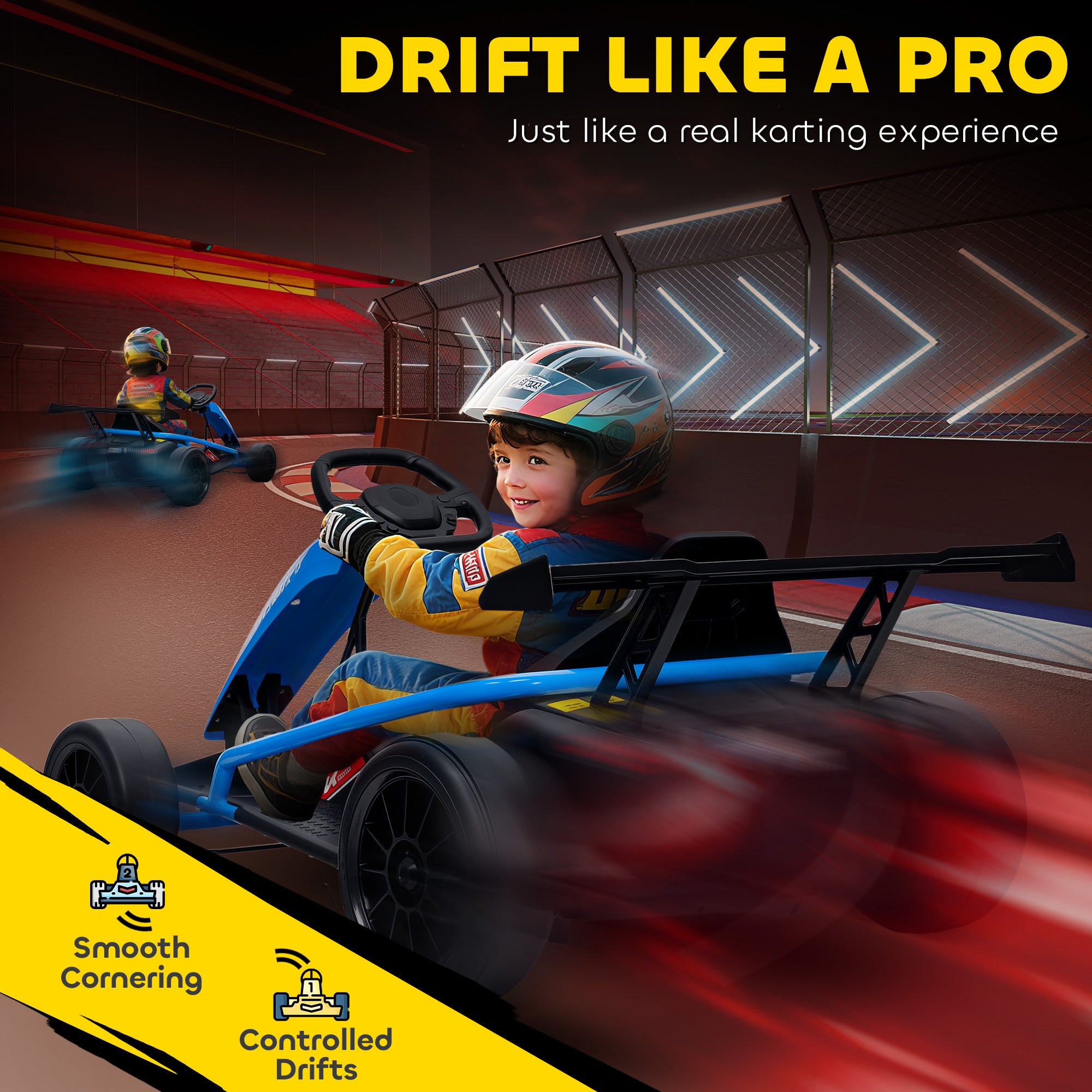 24V 7AH Kids Electric Go Kart, 8.1 MPH Battery Powered Drift Kart with Dual Motors, Soft Start for 8-12 Years, Blue
