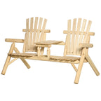 2-Seat Wooden Adirondack Chair, Patio Bench with Table, Outdoor Loveseat Fire Pit Chair for Porch, Backyard, Deck, Natural