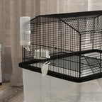 22" 2-Tier Hamster Cage with Extra-Deep 14" Base, Small Animal Cage with Ramp, Water Bottle, Food Dish, Wheels, Black
