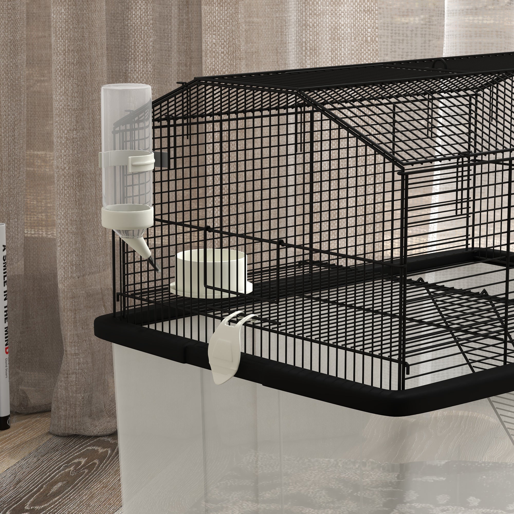 22" 2-Tier Hamster Cage with Extra-Deep 14" Base, Small Animal Cage with Ramp, Water Bottle, Food Dish, Wheels, Black