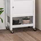 Kitchen Island on Wheels, Rolling Kitchen Cart with Rubberwood Top, Drawer, Wine Rack and Cabinet, White