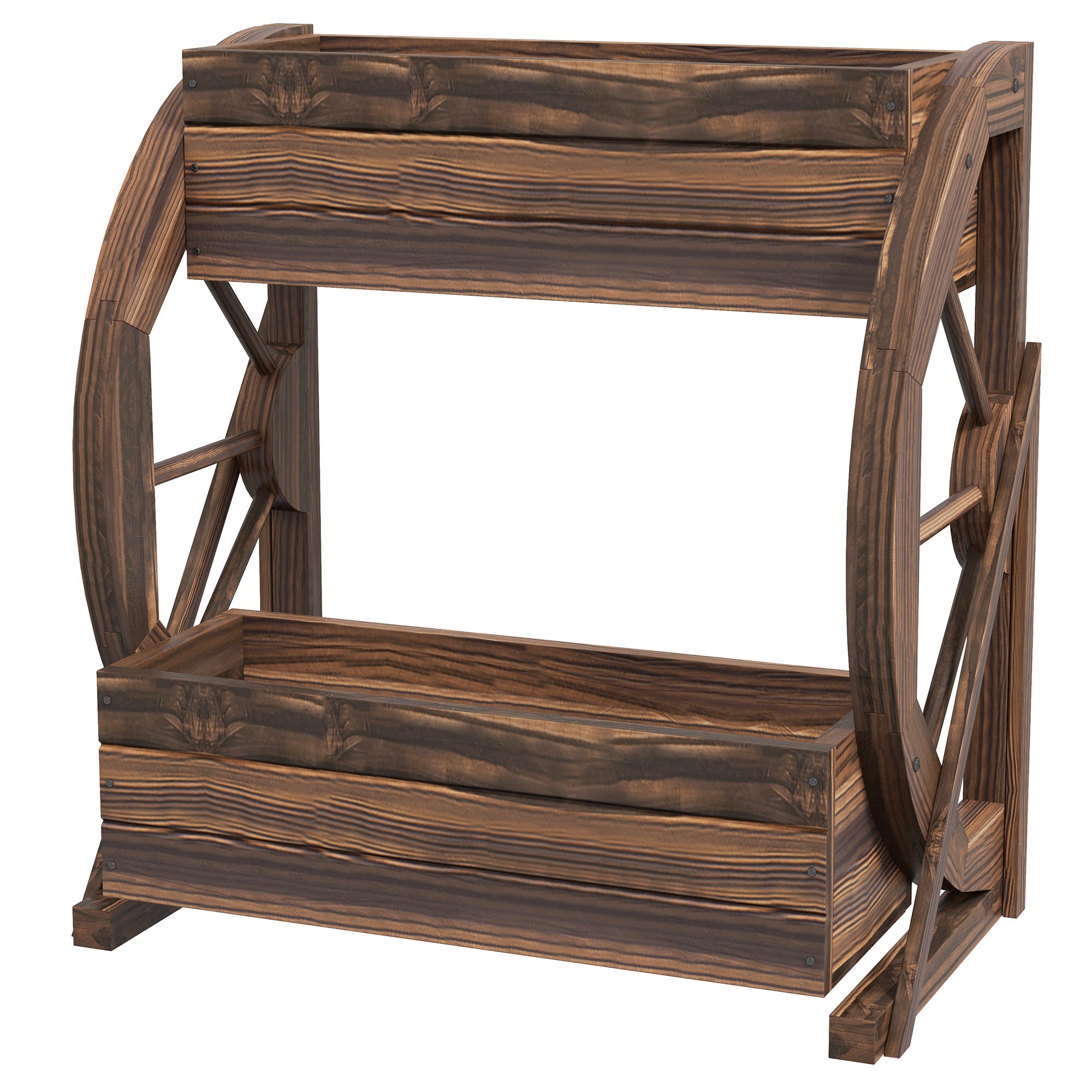 Wooden Wagon Planter Box, 2-Tier Raised Garden Bed, for Vegetables Flowers Herbs, 22" x 13" x 22"