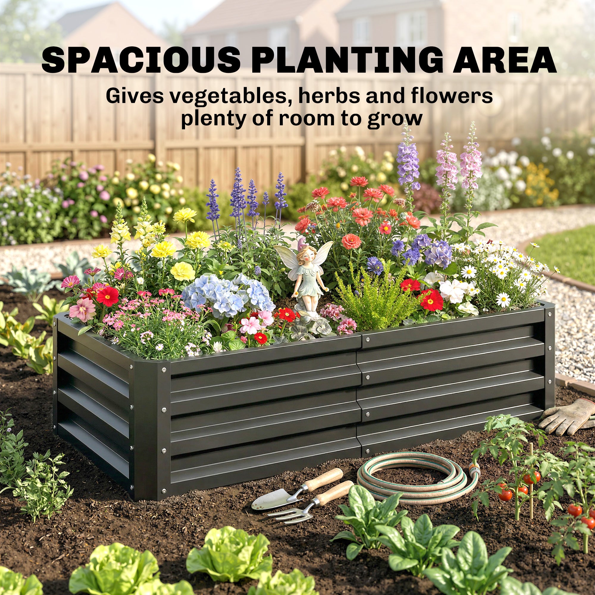 Galvanized Raised Garden Bed, 4' x 2' x 1' Metal Planter Box, for Growing Vegetables, Flowers, Herbs, Succulents, Gray