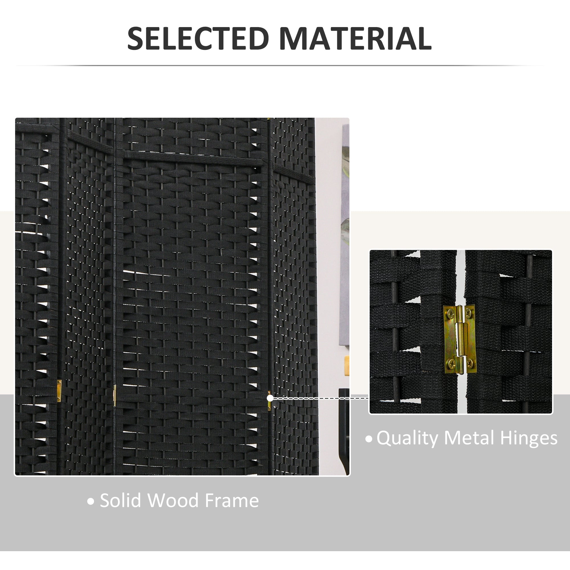 Folding Room Divider Screen 6 Panel 5.6 ' Tall Privacy Screen Freestanding Room Partition for Home Office, Black