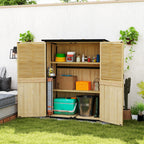 Wood Storage Shed, Outdoor Garden Shed with Asphalt Roof, 2 Shelves, Lockable Doors and Adjustable Feet, Natural