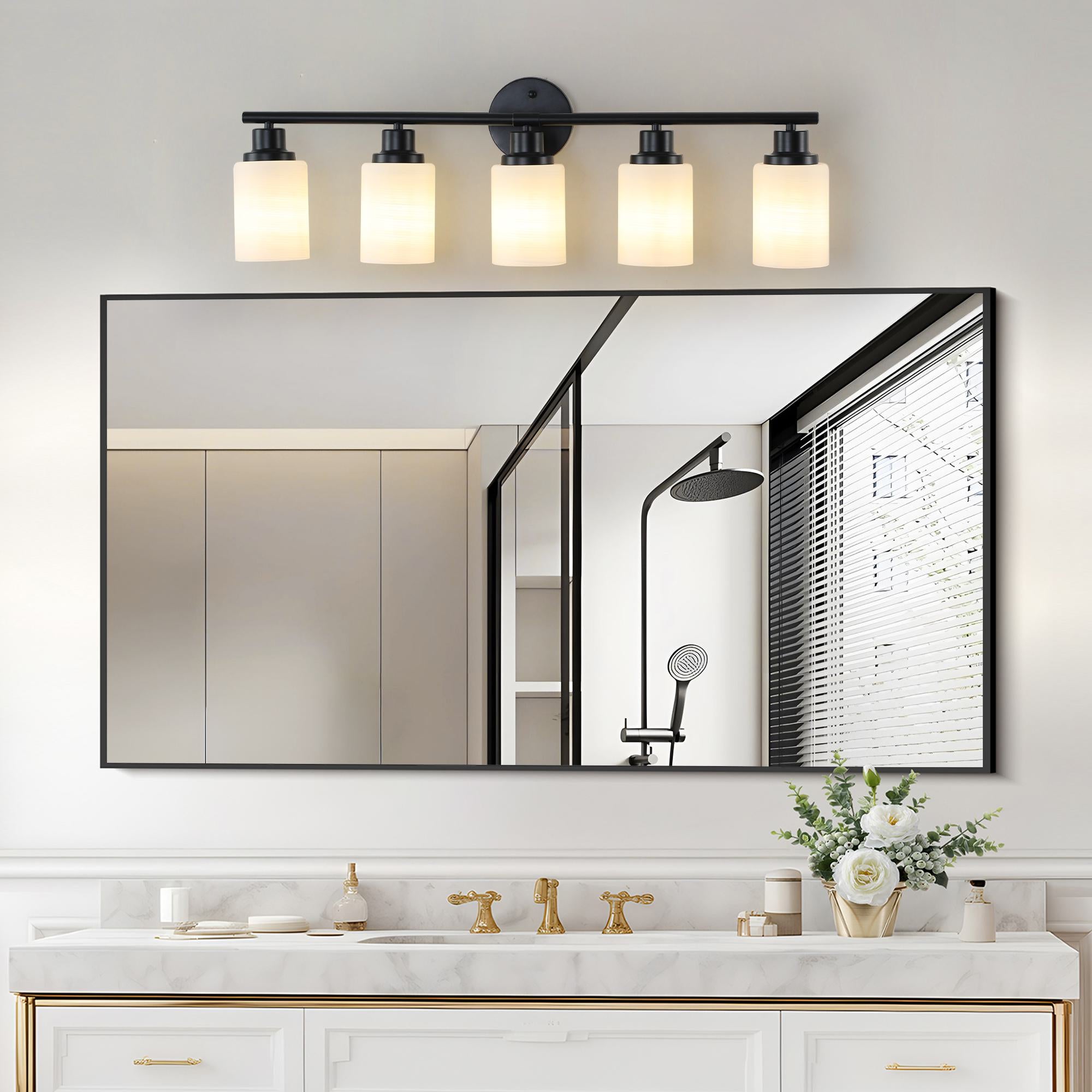 31" Modern 5-Light Vanity Bathroom Mirror Light with Iron Frame, Contemporary Wall Sconce for Bedroom, Dressing Room, Black+White