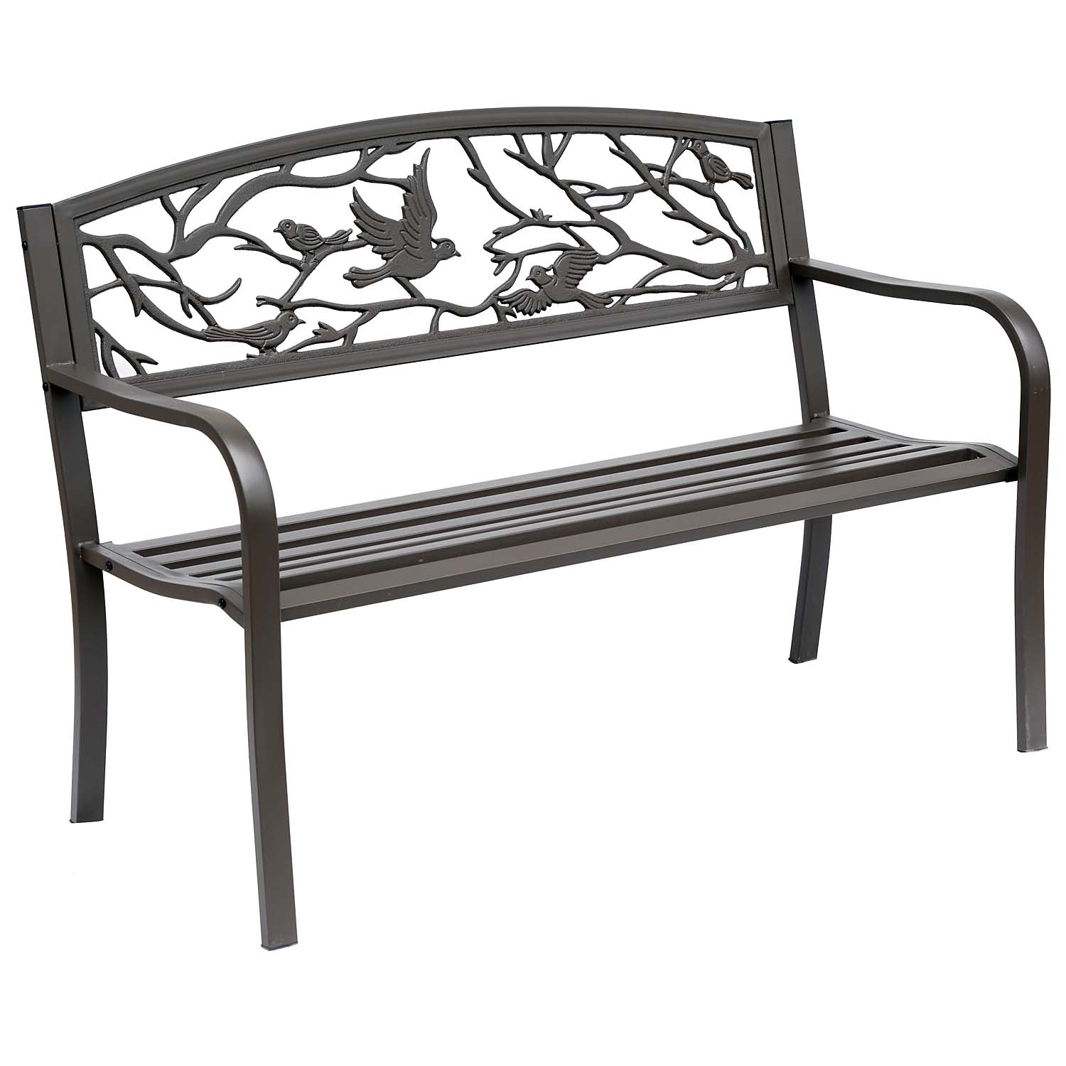 50" Vintage Bird Pattern Garden Cast Iron Patio Bench - Brown