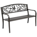 50" Vintage Bird Pattern Garden Cast Iron Patio Bench - Brown