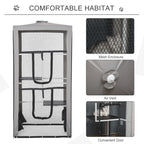 79"H Cat House Kitten Enclosure Mesh Playpen Steel Frame with 3 Platforms, 2 Doors and 4 Sandbags for Stability, Indoor/Outdoor