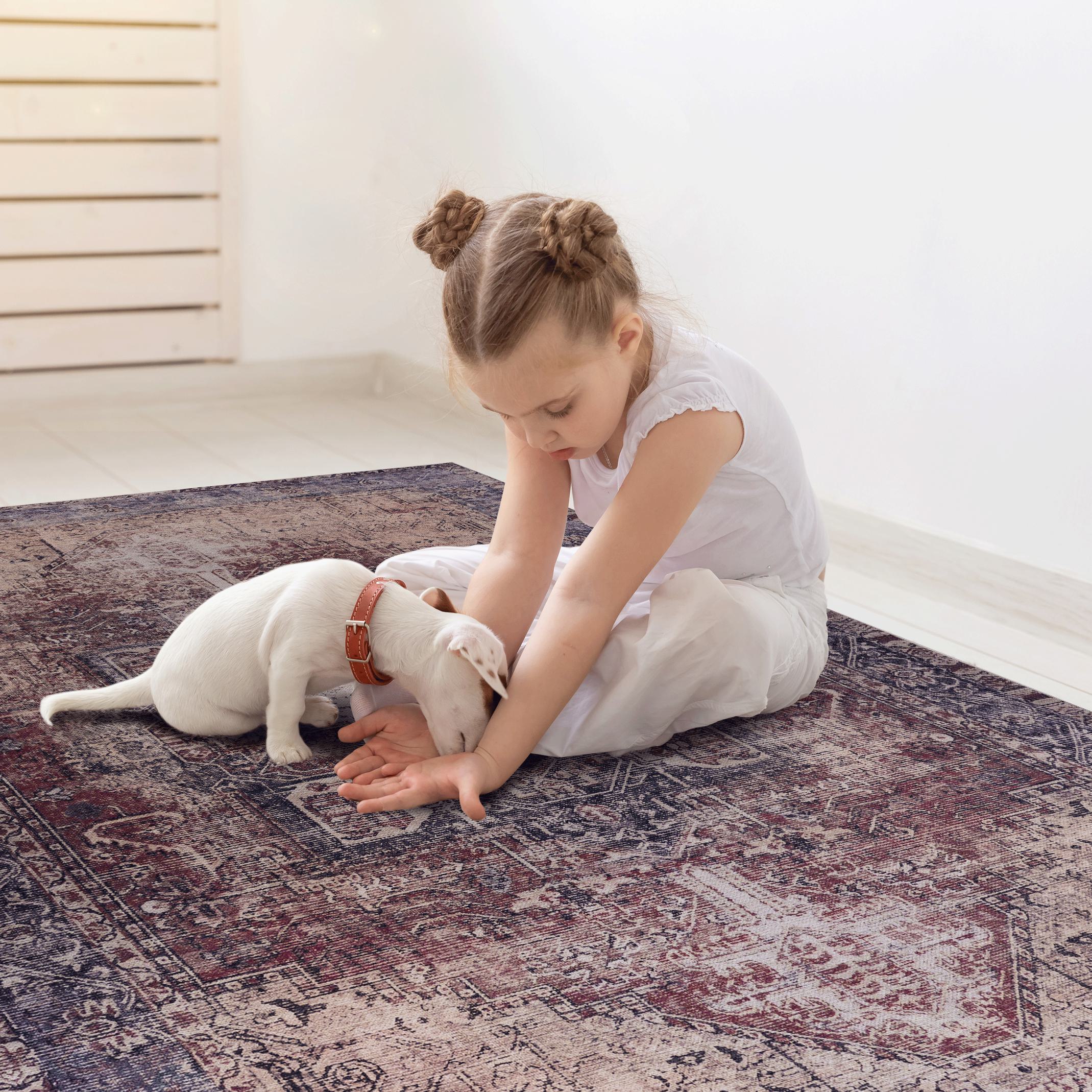 3x5 Washable Low-Pile Non-Slip Non-Shedding Area Rug, Kid and Pet Friendly, Foldable for Living Room, Bedroom, Dining Room, Burgundy