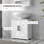 Farmhouse Pedestal Sink Storage Cabinet, Bathroom Sink Cabinet with 2 Barn Doors and Adjustable Shelf, White