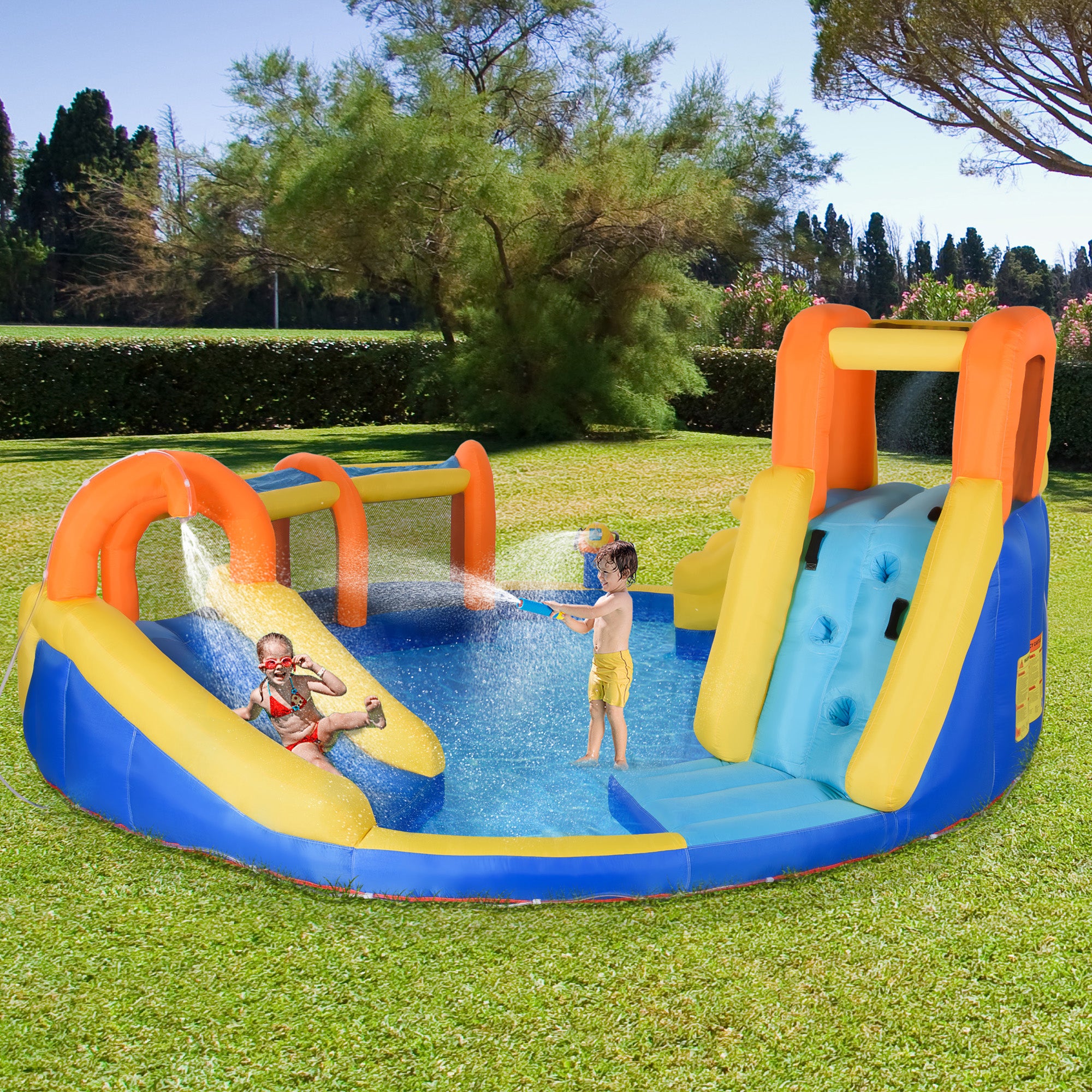 6-in-1 Inflatable Water Slide Kids Bounce House Jumping Castle Includes Slide Basket Pool Climbing Wall Tunnel