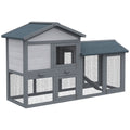 58" Large Rabbit Hutch Outdoor Indoor, Wooden Bunny Hutch, Guinea Pig Cage with Run, Removable Tray, Asphalt Roof, Lockable Doors and Ramp, for 1-2 Small Rabbits, Chickens, Ducks, Dark Gray