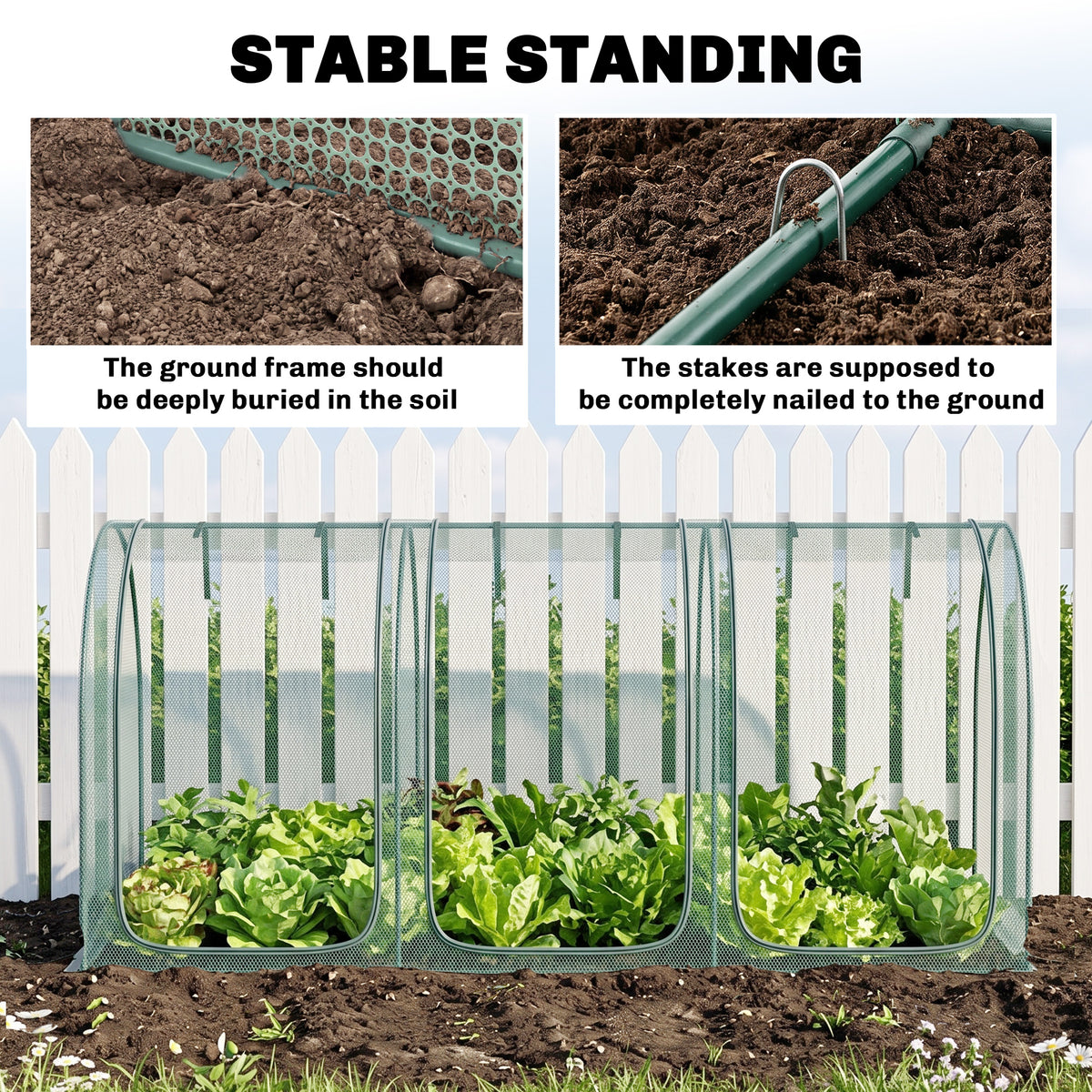 9' x 4' Crop Cage, Plant Protection Tent with Three Zippered Doors, Storage Bag and 4 Ground Stakes, for Garden, Yard, Lawn, Green