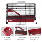 41"L Small Animal Cage, Pet Play House for Rabbit Hutch Ferret with Feeder, Rolling Wheels, Platform, Ramp