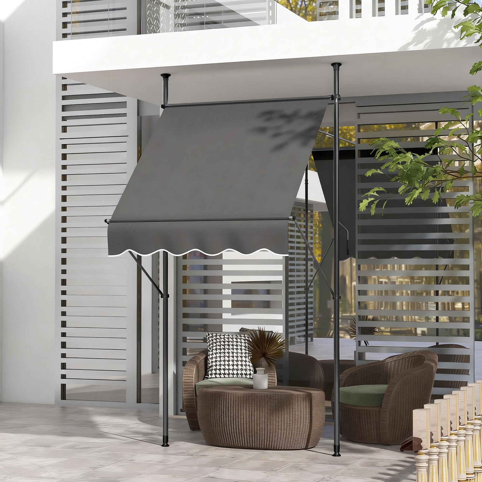 5' x 4' Manual Retractable Awning, Non-Screw Patio Awning, UV Resistant, for Window or Door, Dark Gray