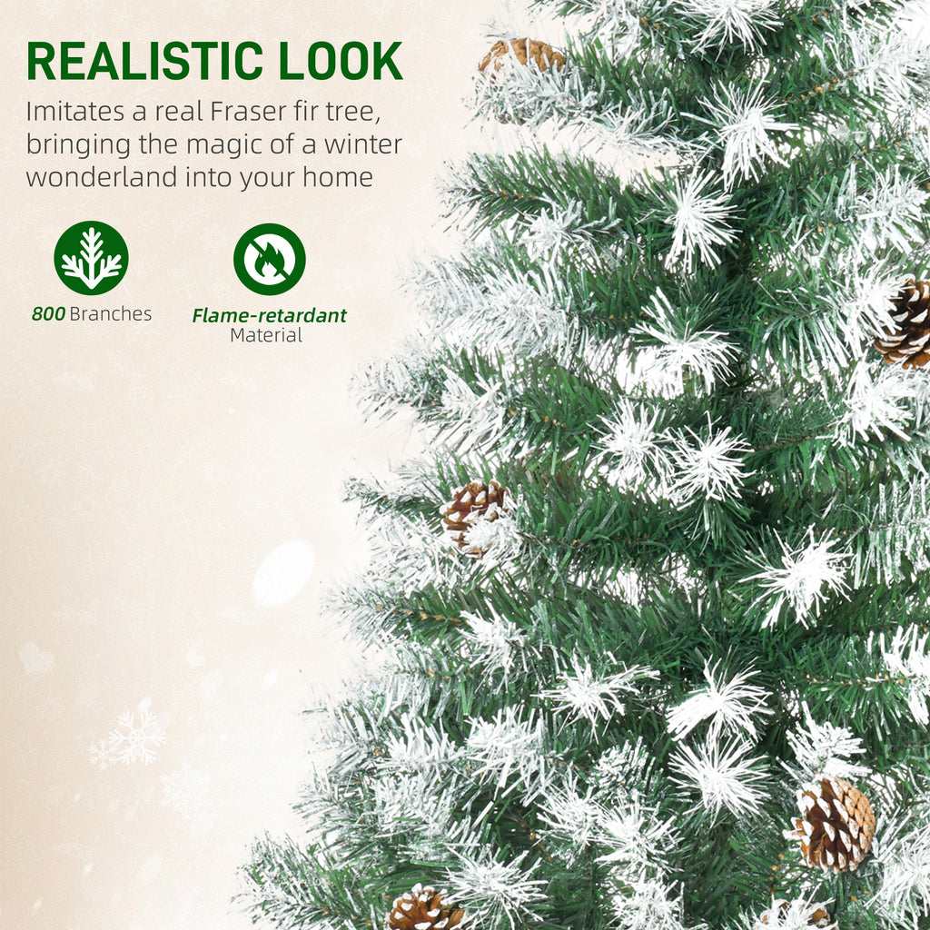 6ft Unlit Snow-Dusted Full Fir Artificial Christmas Tree with Realistic Branches, 61 Pine Cones and 800 Tips
