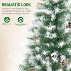 6ft Unlit Snow-Dusted Full Fir Artificial Christmas Tree with Realistic Branches, 61 Pine Cones and 800 Tips