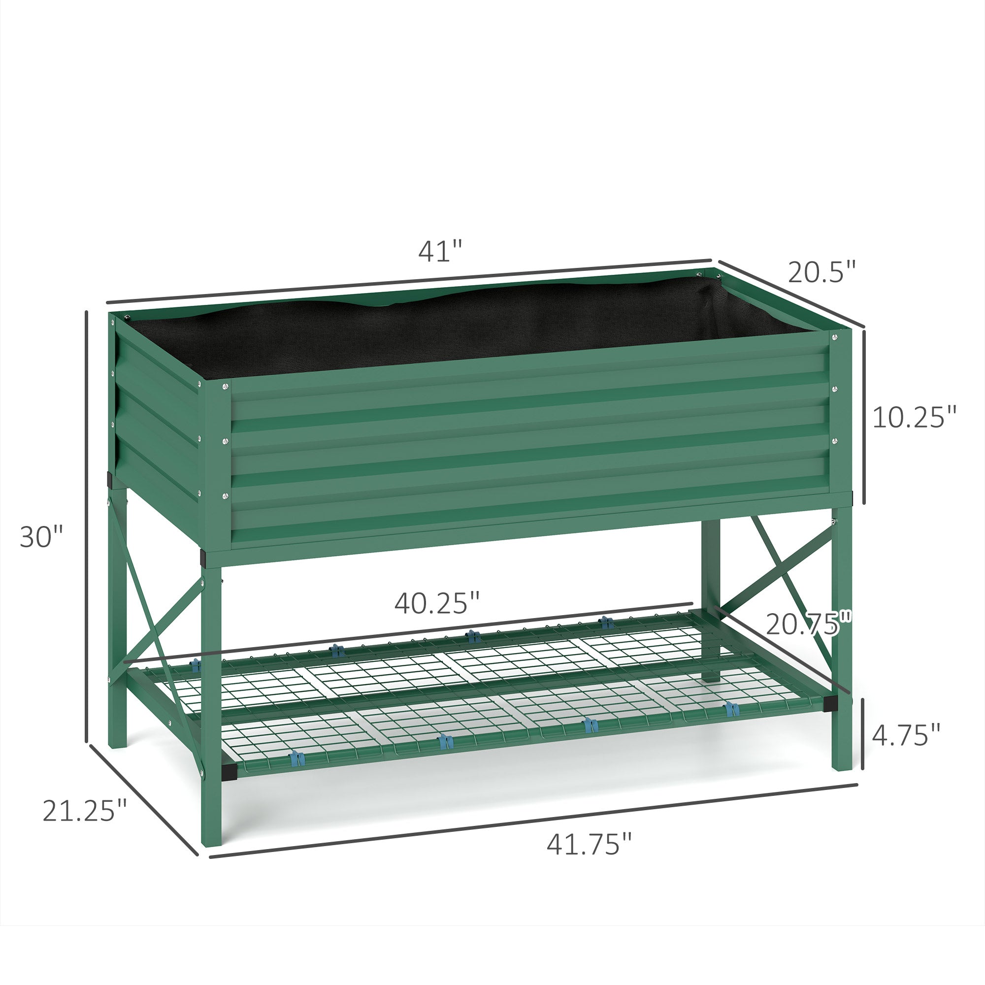 Galvanized Raised Garden Bed, Metal Planter Box with Legs, Storage Shelf and Bed Liner, Green