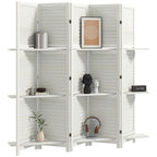 5 Panel 67" Tall Wood Privacy Screen Room Divider with 3 Shelves and Folding Storage for Bedroom, White