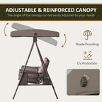 3-Seat Patio Swing Chair, Outdoor Porch Swing Glider with Adjustable Canopy, Removable Cushion, Pillows and Side Trays, for Garden, Poolside, Backyard, Brown