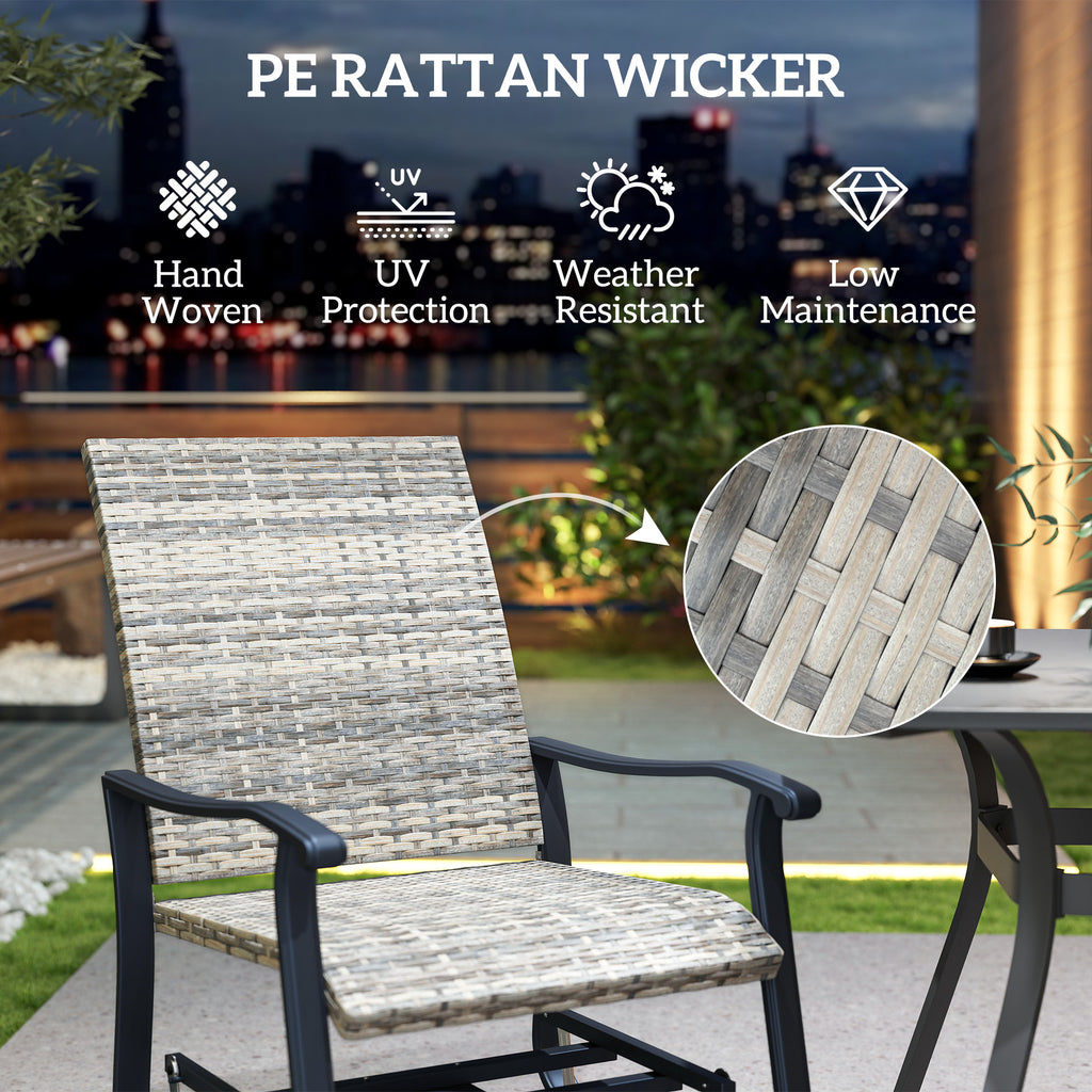 Wicker Rattan Swivel Patio Glider Chair Set of 2, Outdoor Glider Chair with Steel Frame, High Back, Armrests, Yellow