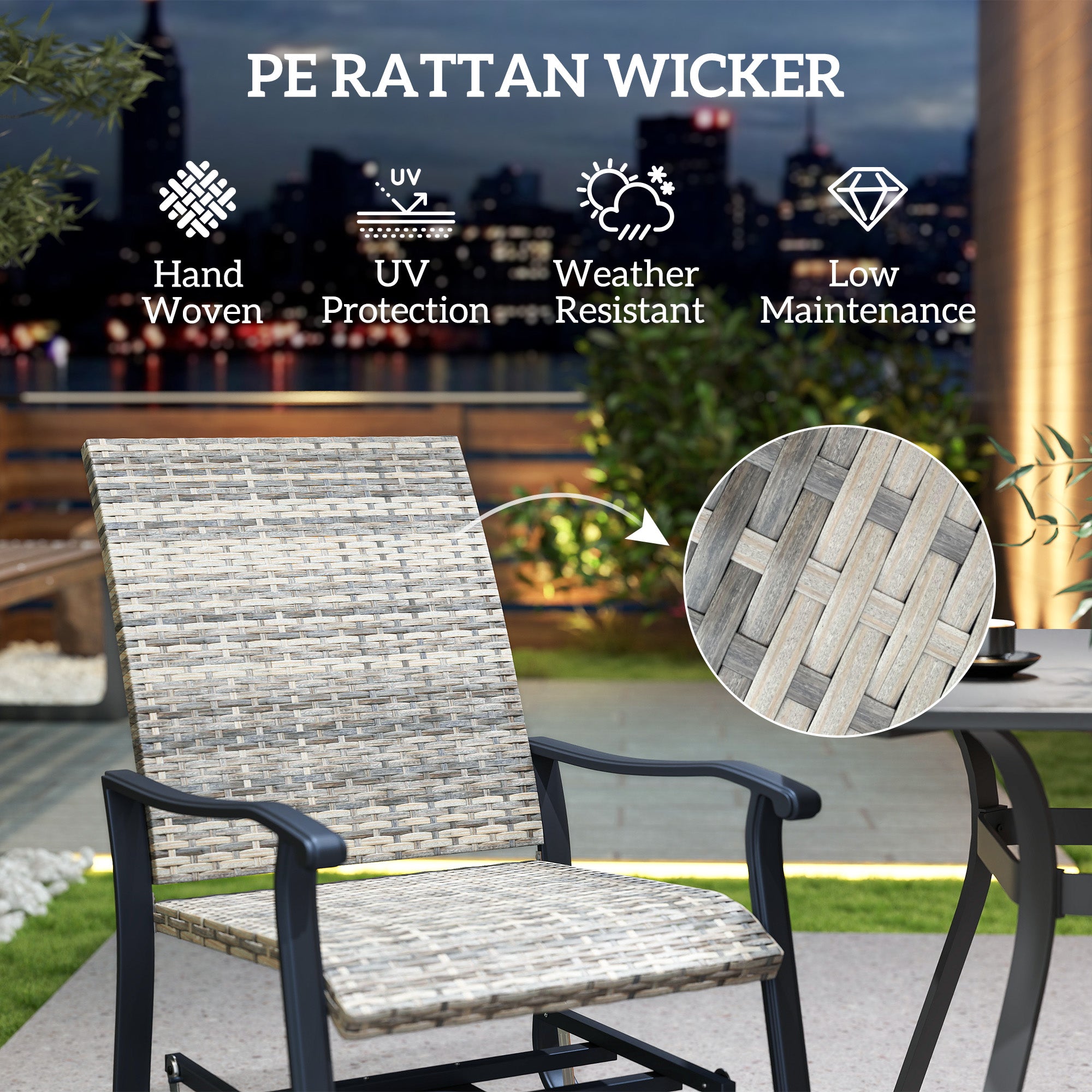 Wicker Rattan Swivel Patio Glider Chair Set of 2, Outdoor Glider Chair with Steel Frame, High Back, Armrests, Yellow