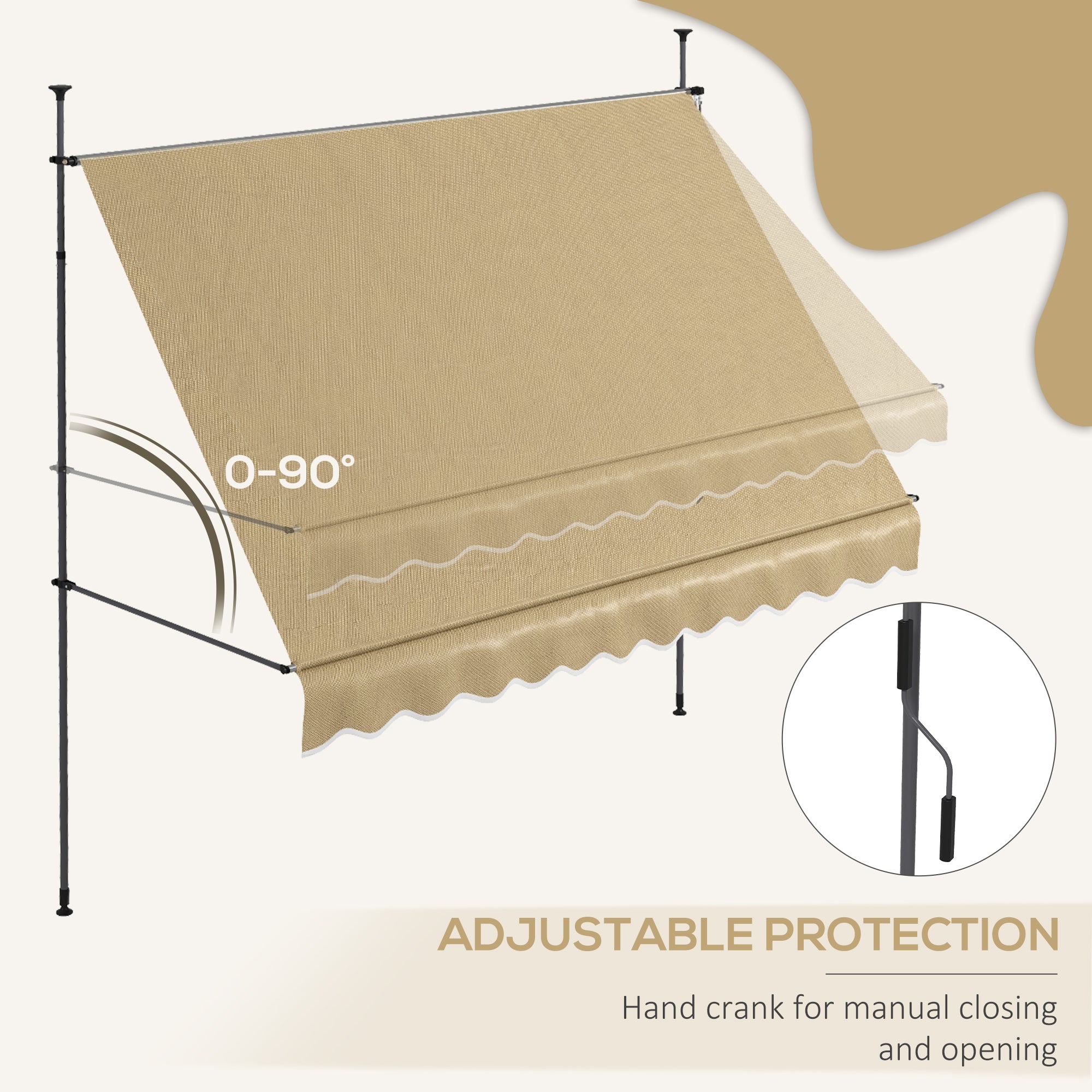 10' x 4' Manual Retractable Awning, Non-Screw Patio Awning, UV Resistant, for Window or Door, Beige