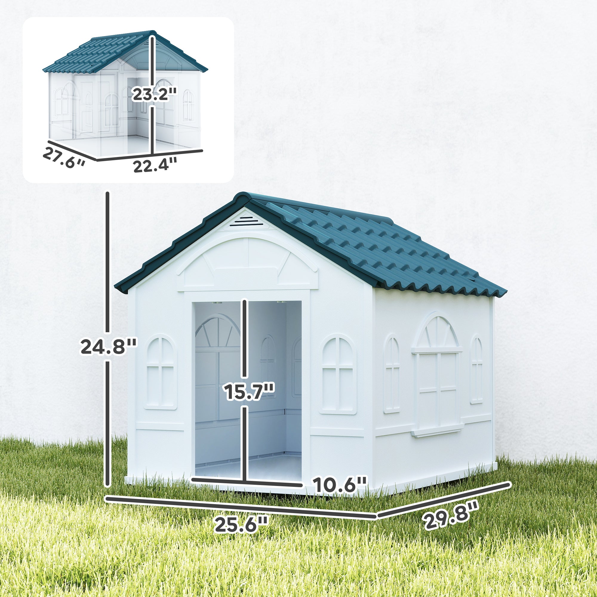 Plastic Dog House for Medium and Small Dogs, Water Resistant Puppy Shelter Indoor Outdoor with Door, Easy to Assemble, Blue