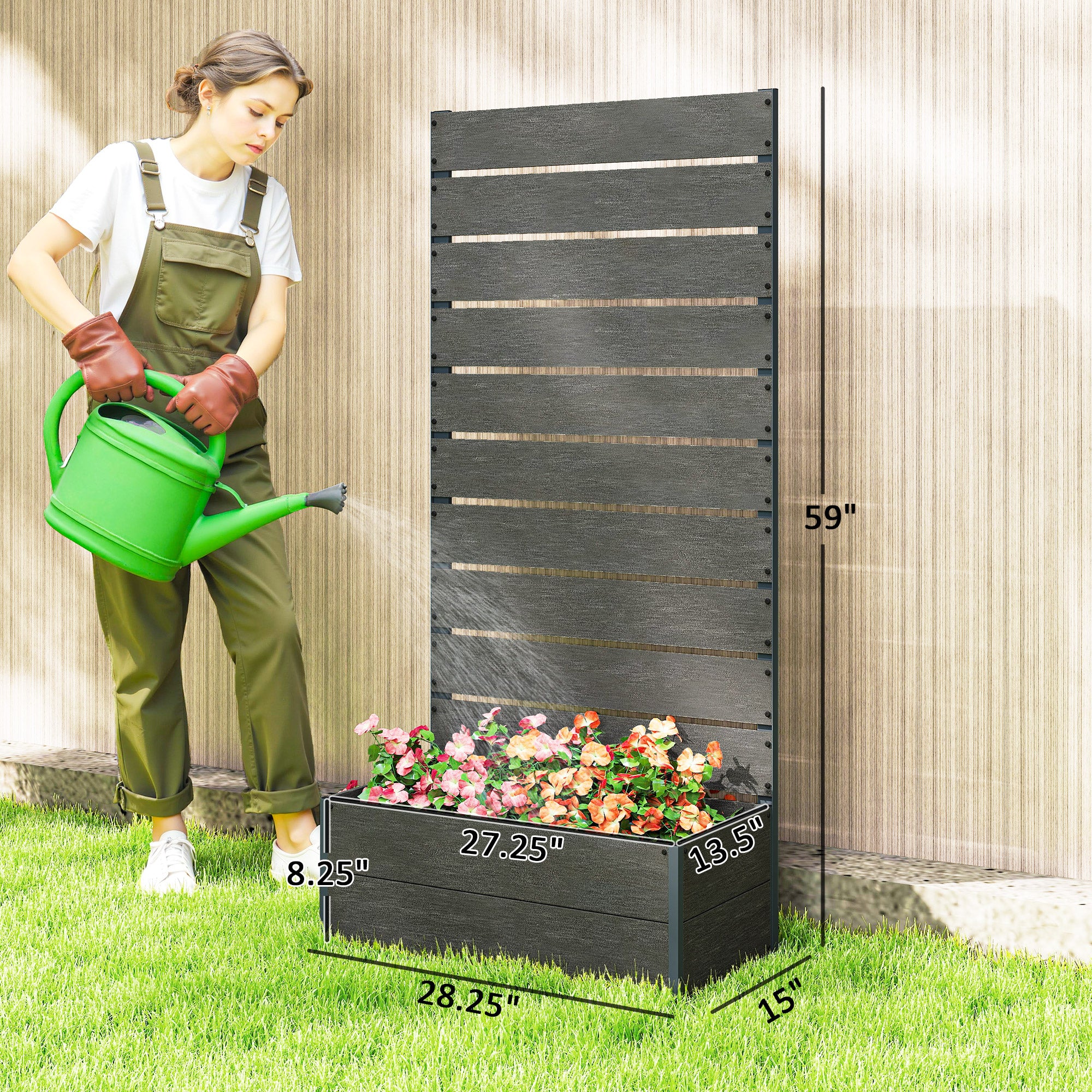 Trellis Planter for Climbing Plants, Raised Garden Bed with Trellis, Planter Box for Outdoor, 28.25" x 15" x 59", Gray