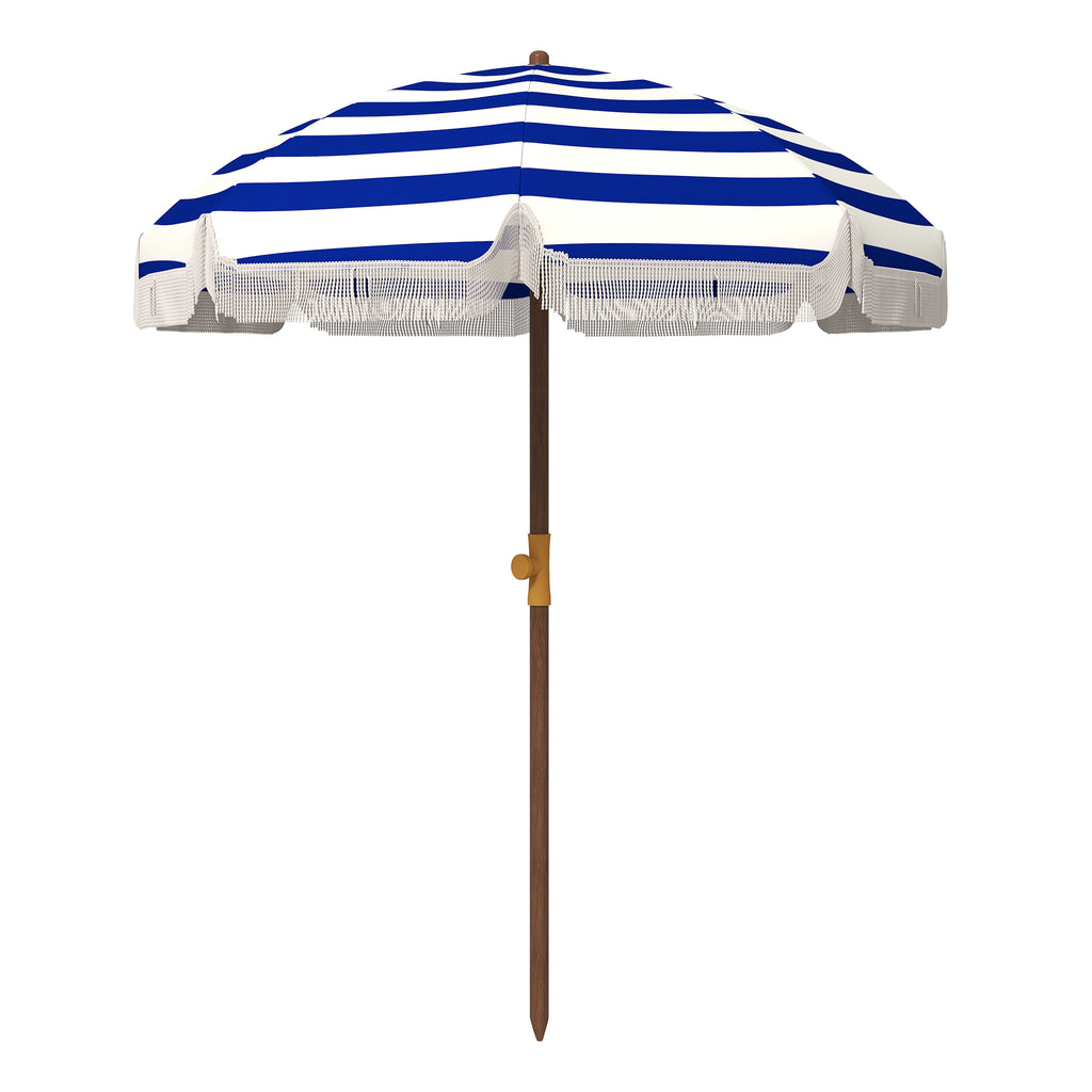 6.2' Beach Umbrella for Travel, Vent, Ruffles, Carry Bag, Portable Outdoor Umbrella for Garden, Blue Stripe