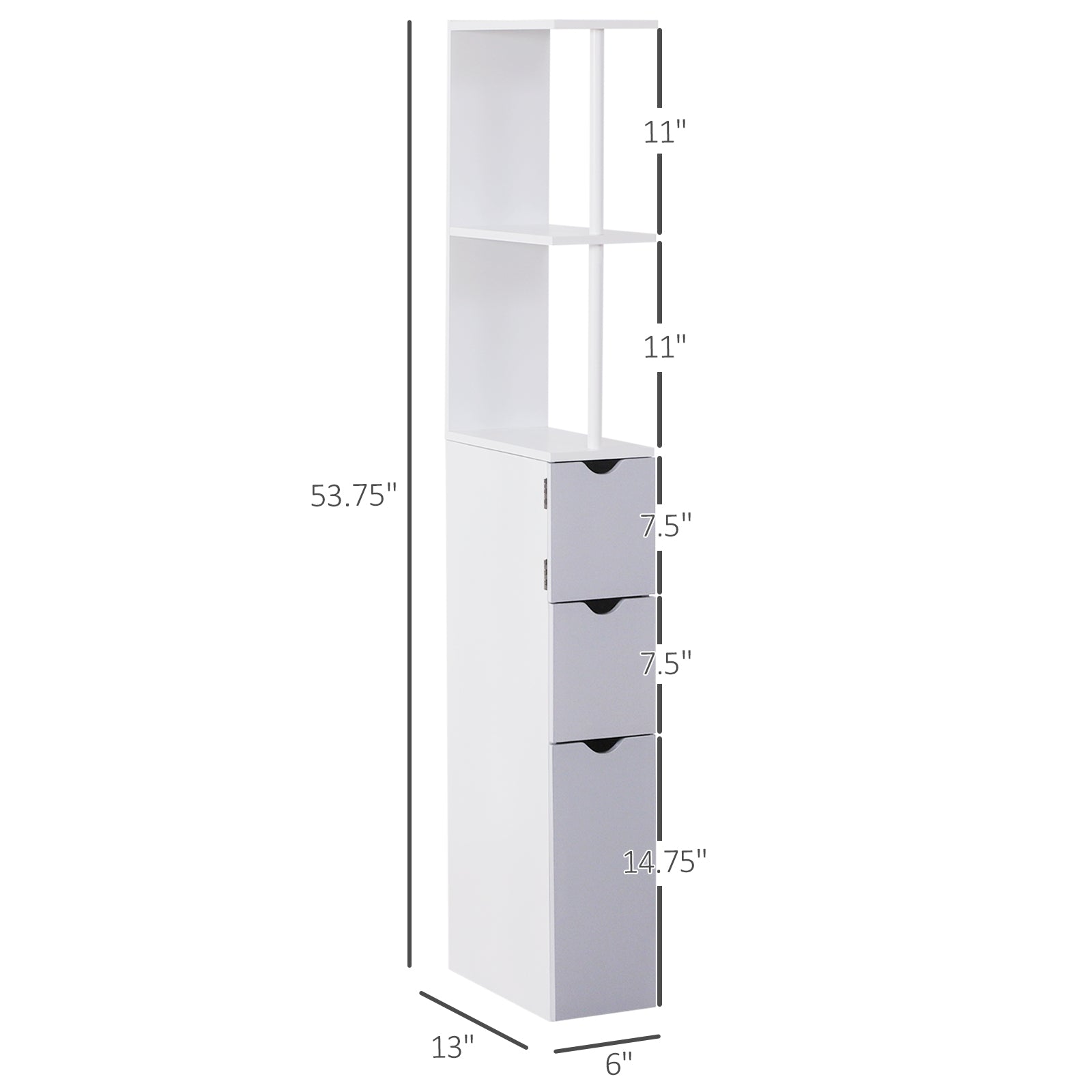 54" Tall Bathroom Storage Cabinet, Freestanding Linen Tower with 2-Tier Shelf and Drawers, Narrow Side Floor Organizer, White