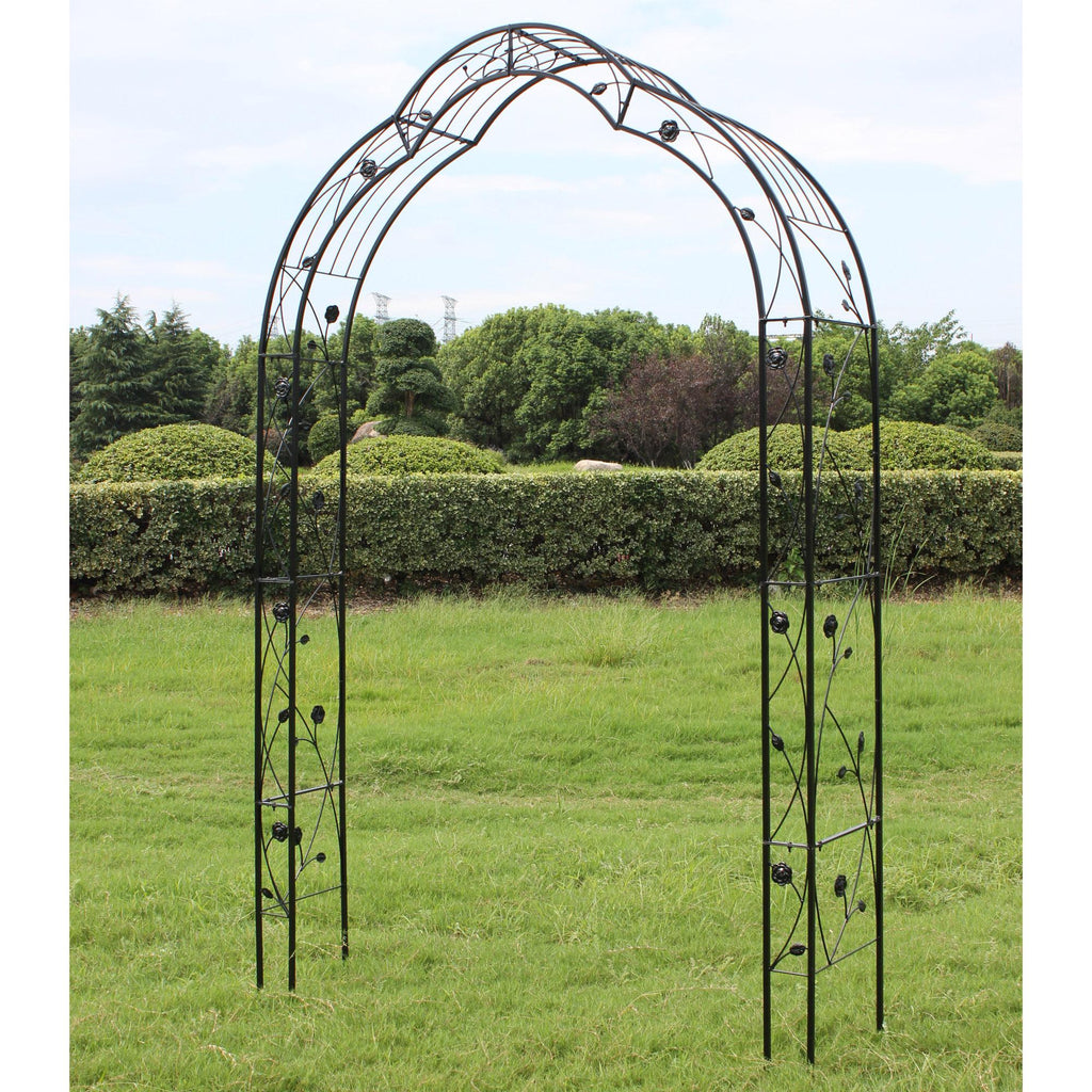 8 Styles Freely Assembled Arch Trellis with Gothic Spire Design, Metal Garden Arbor for Climbing Plants, 59" L x 15.5" W x 98.5" H, Black