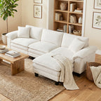 Sectional Sofa, L Shaped Couch with Deep Seat, Movable Ottoman and Pillow-top Armrests, Beige