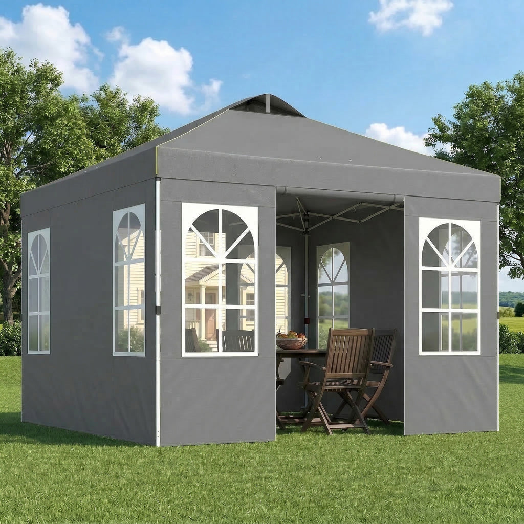 9.6 x 9.6 ft Pop Up Canopy Tent with Sidewalls, One Push Setup, UPF50+ Portable Instant Canopy Shelter, Dark Gray