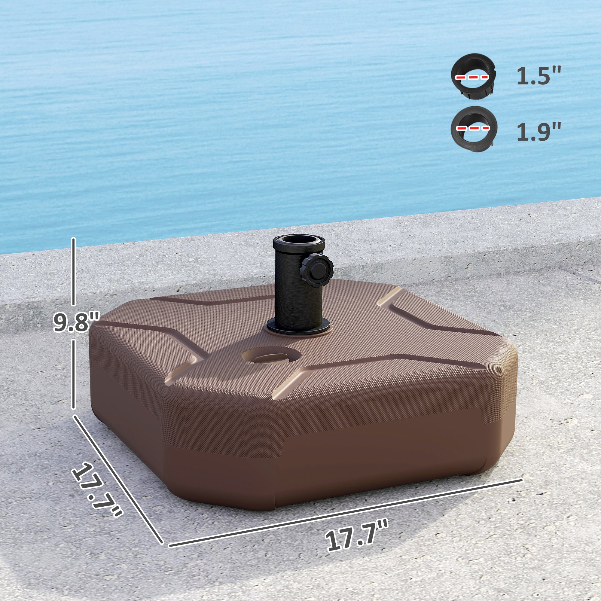 Square Patio Umbrella Base Holder, Heavy Duty Outdoor Umbrella Stand Base, Filled Up to 55lbs with Sand or 44lbs with Water for Garden, Poolside, Brown