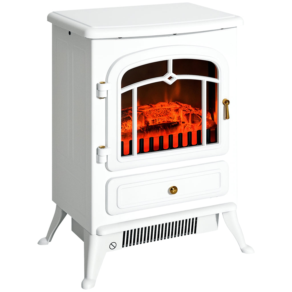 Fireplace Stove, Electric Fireplace Heater with Realistic LED Flames and Logs, 725W/1450W, White