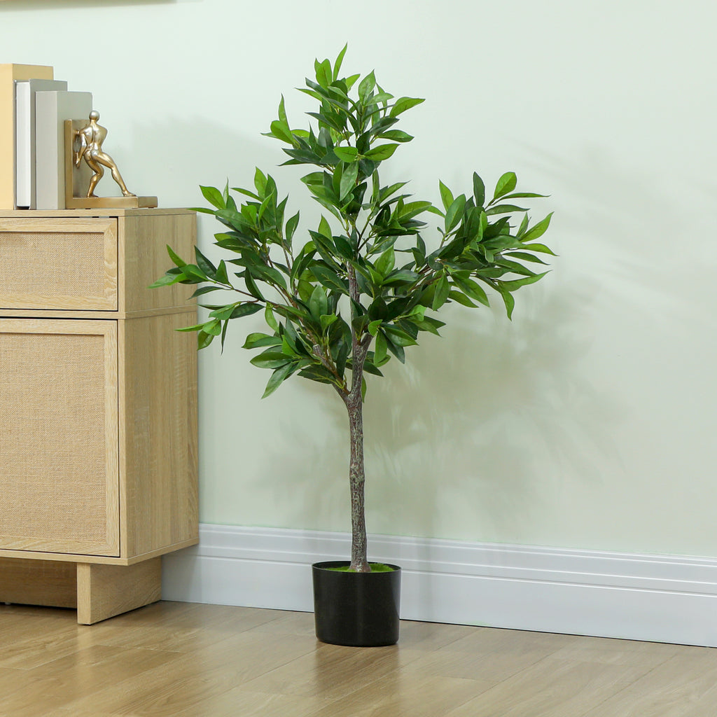 Potted Fake Plant, Lifelike Laurel Artificial Tree with 345 PEVA Leaves for Home Decor, Green